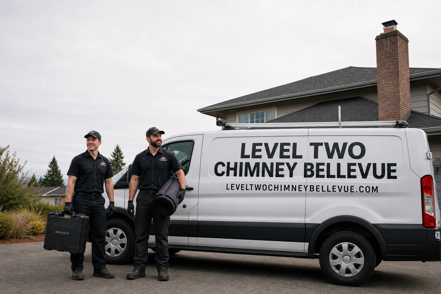 Level Two Chimney Bellevue chimney cleaning service vehicle and crew in Bellevue, WA